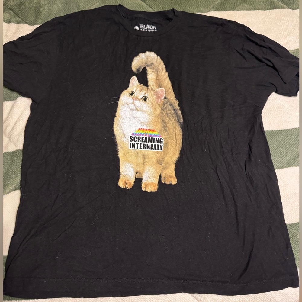 Black T-Shirt with Funny Cat Design